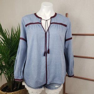 Joie Marlen Embroidered Chambray Top (Medium)
